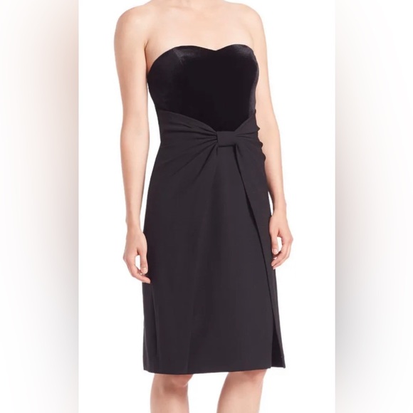 NWT AIDAN MATTOX Strapless Velvet / Crepe Bow Dress LBD Little Black Dress 0 - Picture 7 of 9
